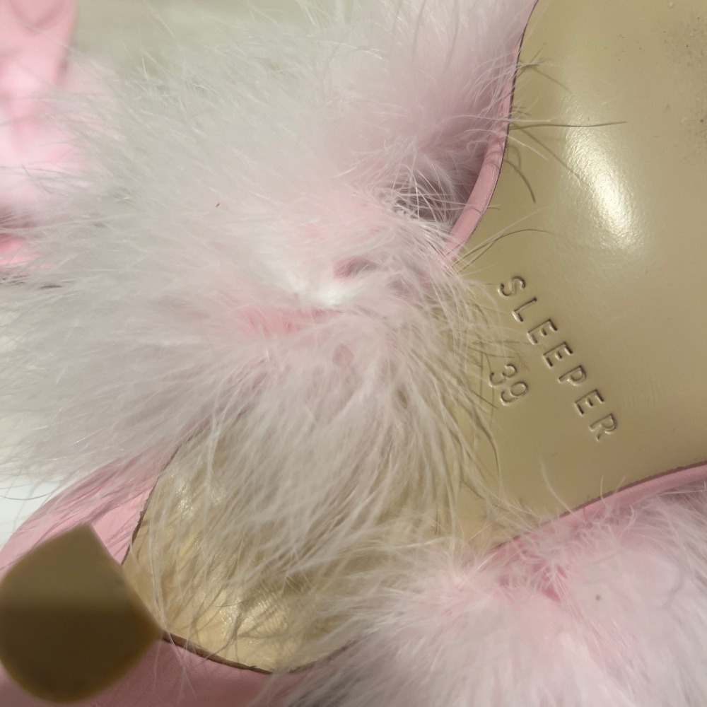 Sleeper Manon Pink Leather Feather Mules Square Toe - Picture 6 of 6